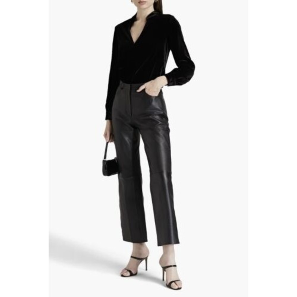 L’AGENCE NEW Marcella Wrap Effect Velvet Bodysuit In Black Size XS $450.00 - Picture 1 of 16